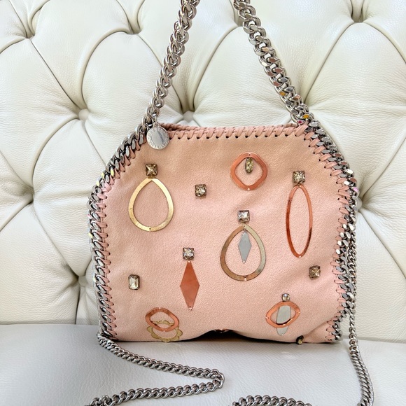 New Stella McCartney Falabella Pink Peach Vegan Suede Bag Crossbody Metal Chain - Picture 1 of 10